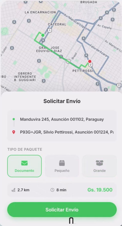 App tipo Bolt - Interfaz de entrega puerta a puerta